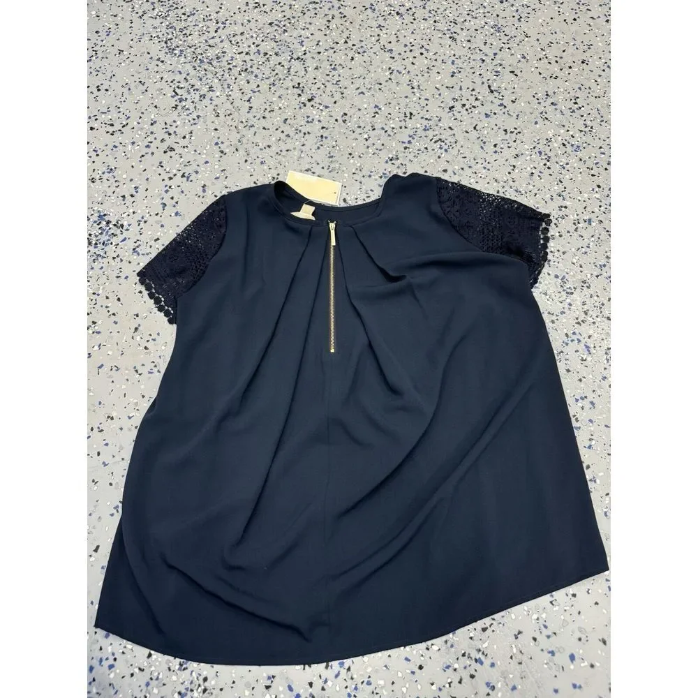NEW Michael Kors‎ Womens Navy Short Sleeve Shirt M Navy NWT Business Classy